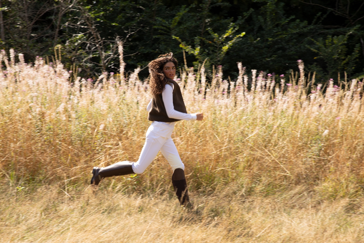 FOREST FABLES: YOUSRA MOHSEN RETURNS TO SORBET IN LORO PIANA, DANCING THROUGH FIREWEED AND SUNLIGHT