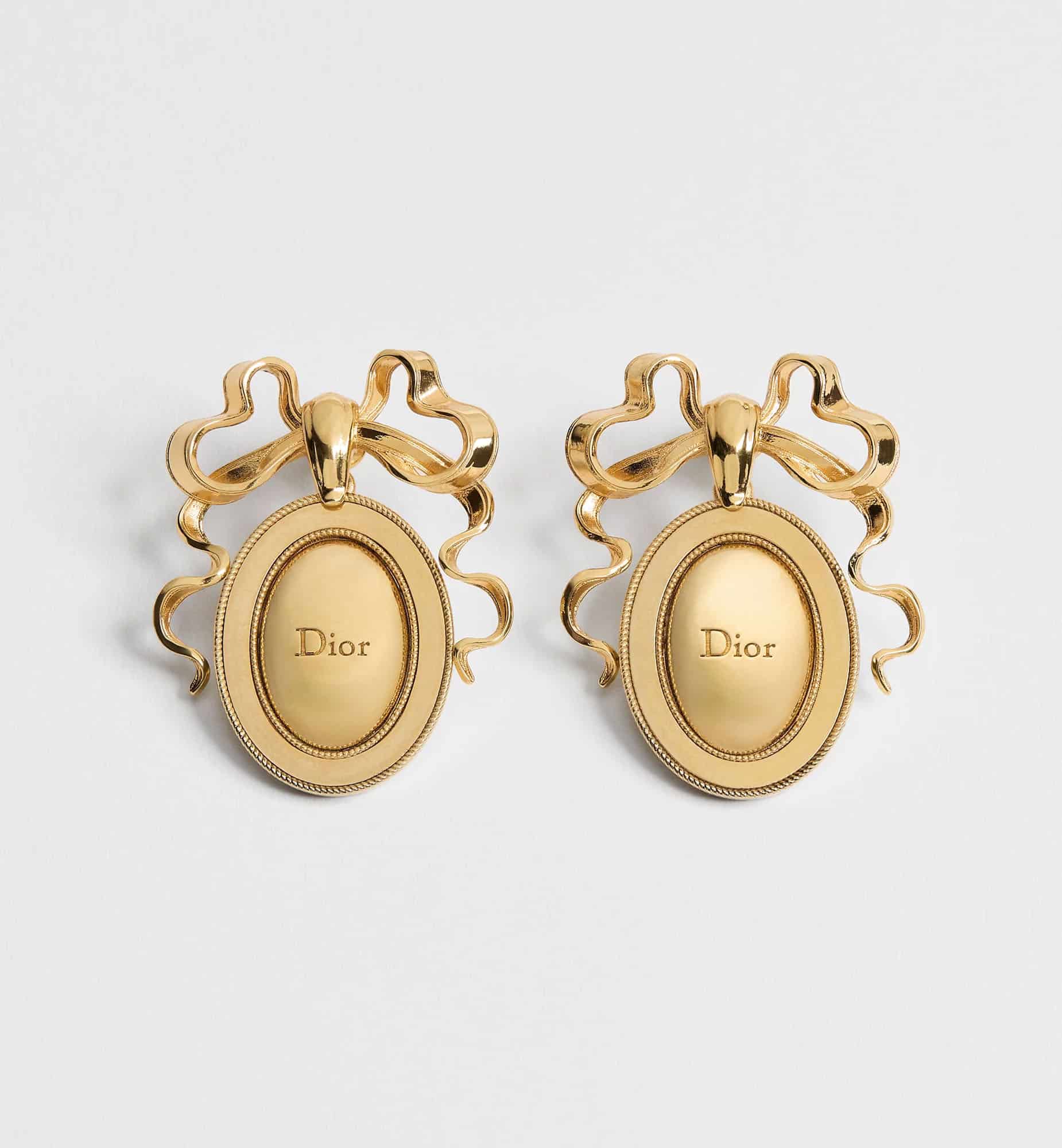 Dior spring summer 2026 Médaillon Earrings in gold by Jonathan Anderson against a white background