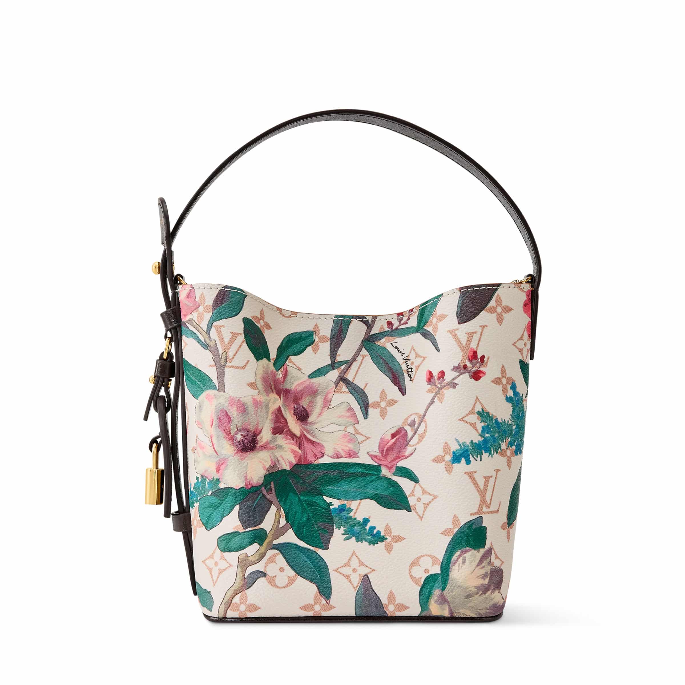 louis vuitton all in bb bag with floral motifs and lv monogram in pink, green, and brown