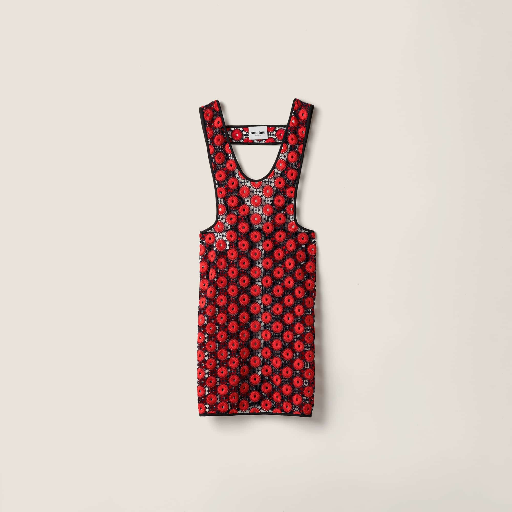 Miu Miu Macramé Apron in red and black against a white background